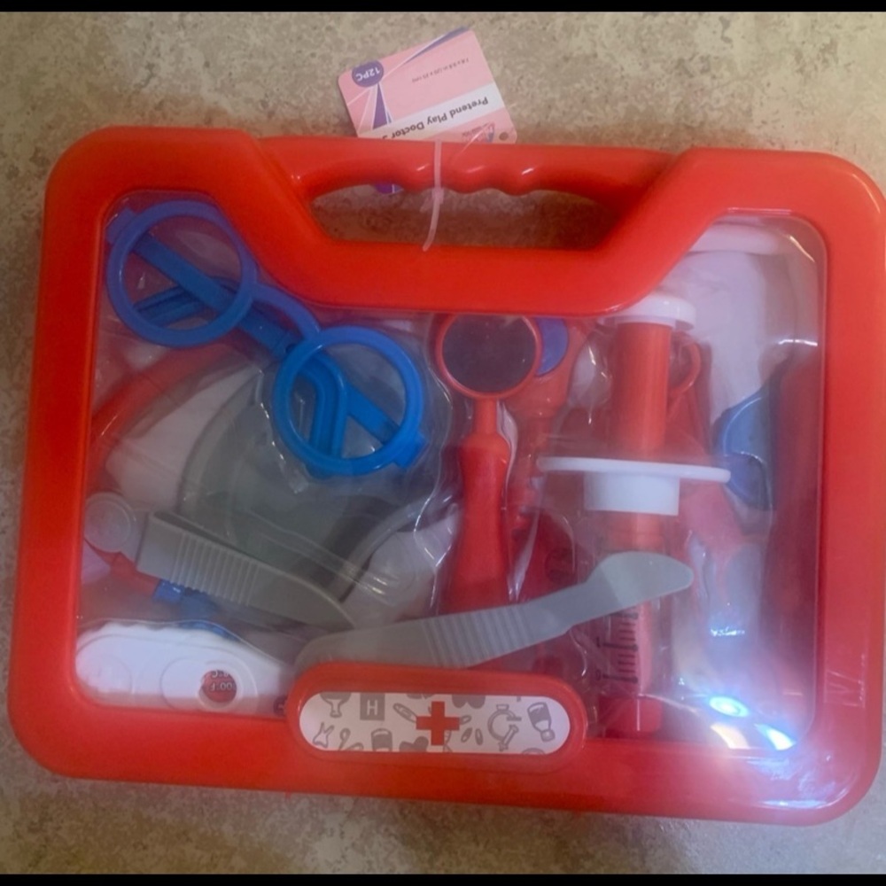 New! “Just Pretending” Play Doctor (12)-pieces set in a red carrying case.
